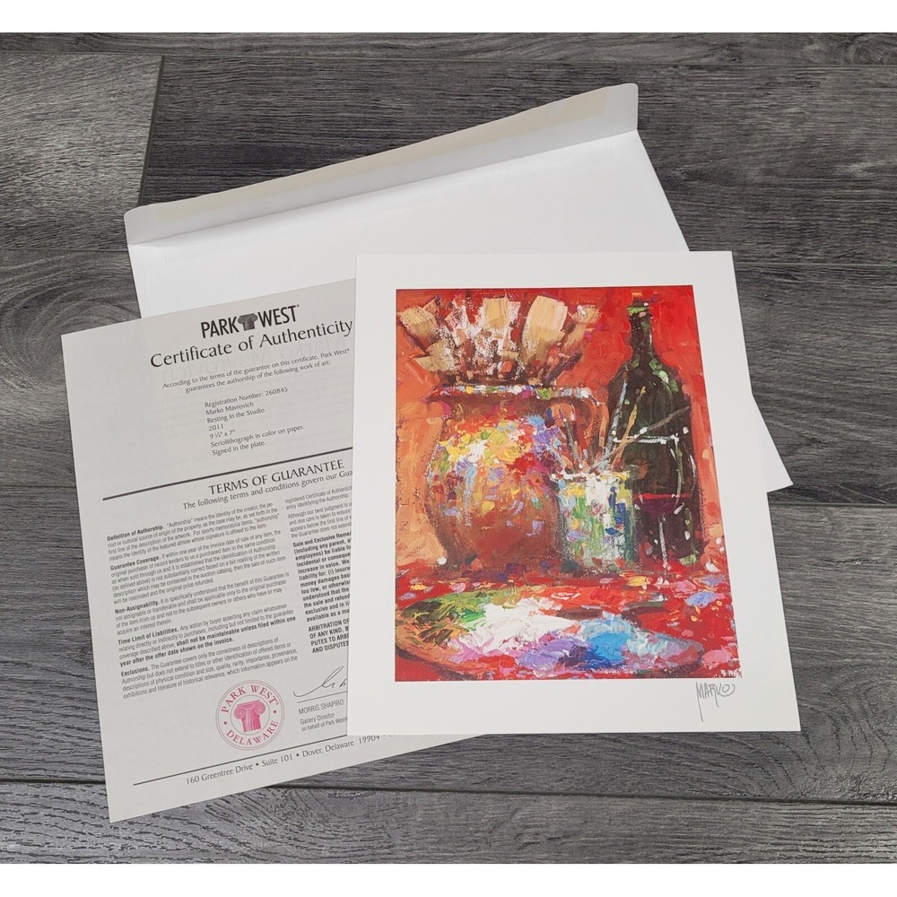 Park West Seriolithograph Print: Resting in the Studio by Mavrovich 9 1/4"x7"